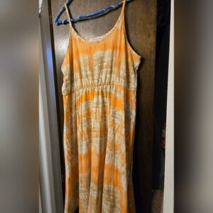 Chris & Carol Orange and Cream Tie-Dye Midi Dress